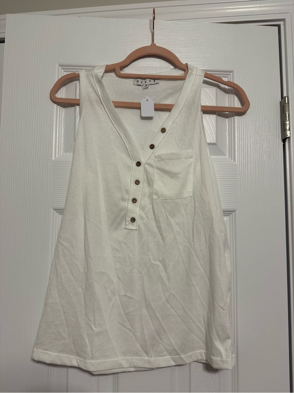 HYFVE White Sleeveless Henley Tank with Button Placket